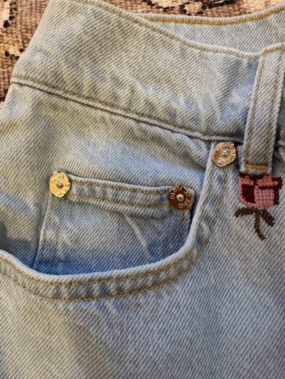 Farm Rio Rose Embroidered Denim Pants - Picture 15 of 15